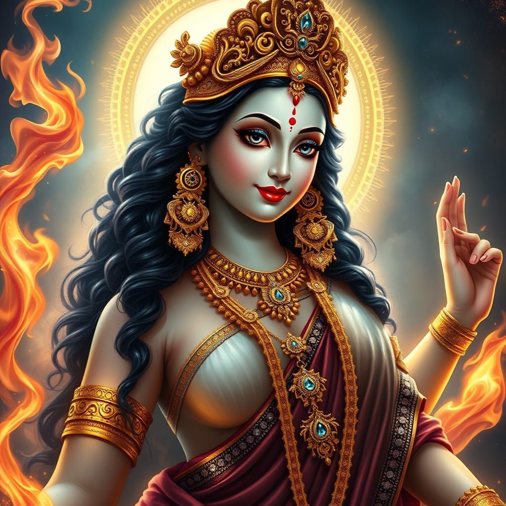 Goddess Lakshmi in Opulent, Cyberpunk-Inspired Attire