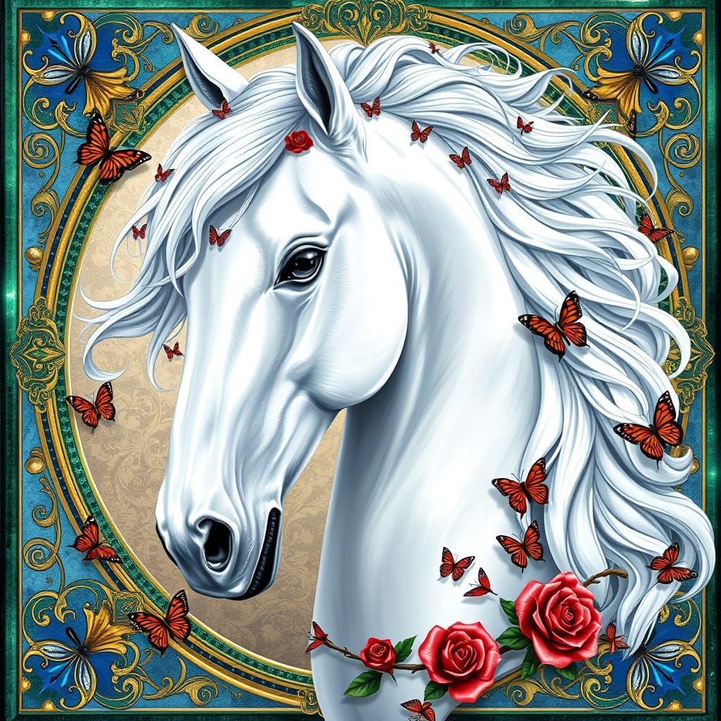 Stunning Stallion in Art Nouveau Style Frame