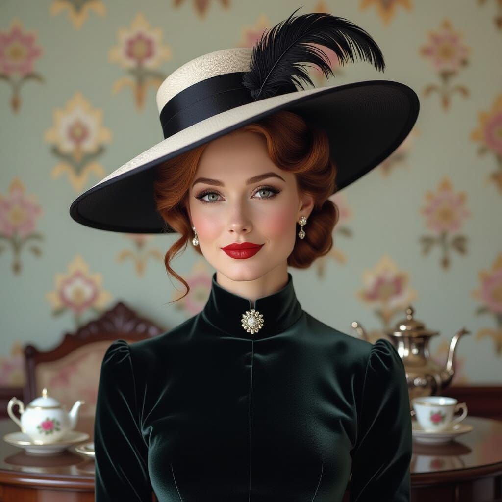 A woman with auburn hair pulled back into a low bun gazes fo...