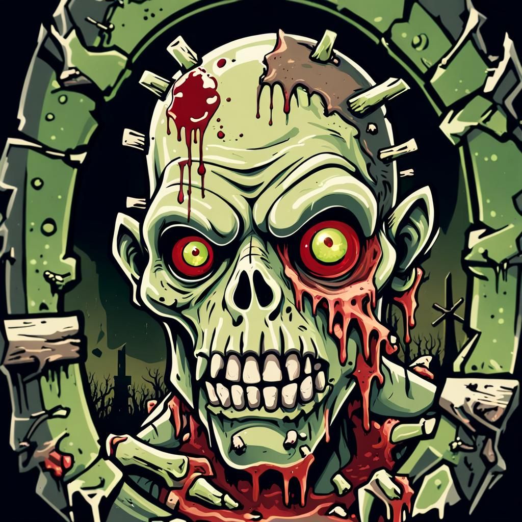 Gothic Zombie Skull in Haunting Graveyard Setting