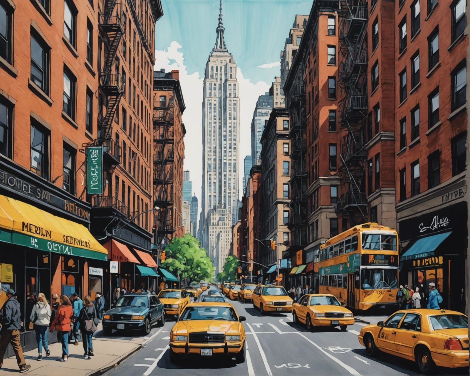 Illustration of a Street Scene in New York City