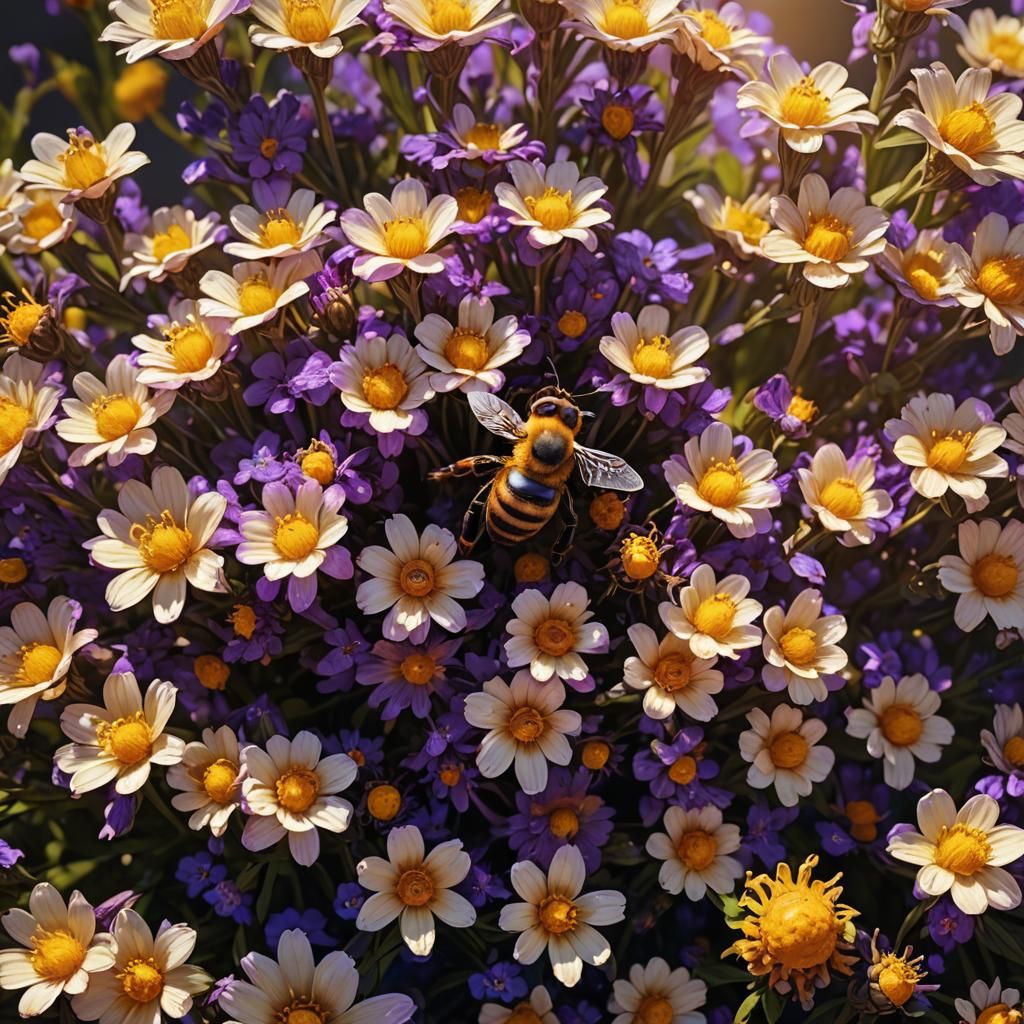 Hyper-Realistic PS5 Bee Collecting Honey, Macro Photography