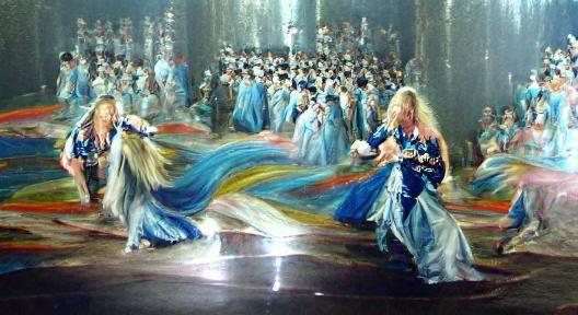 Princess Dances in Silver and Blue Dress: Oil Painting