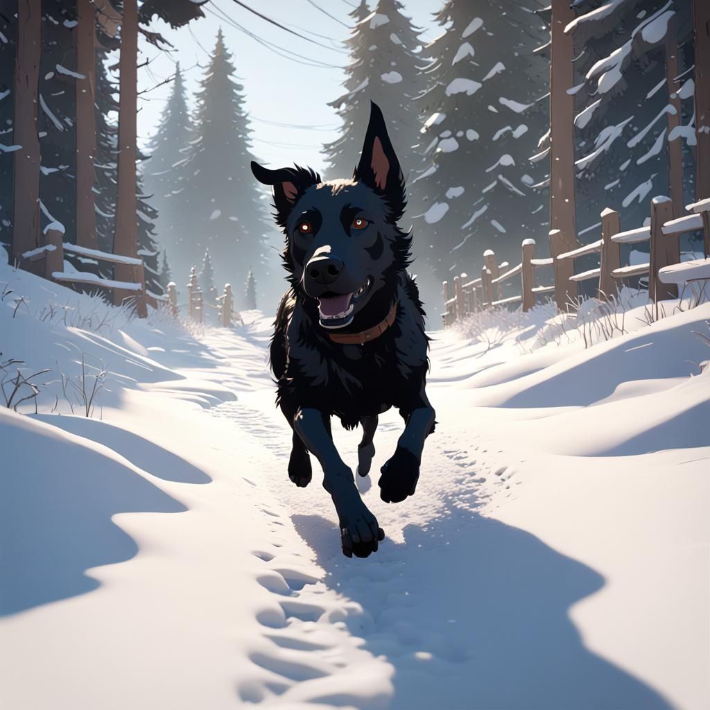 Black Dog Runs in Snow: 3D Game Art