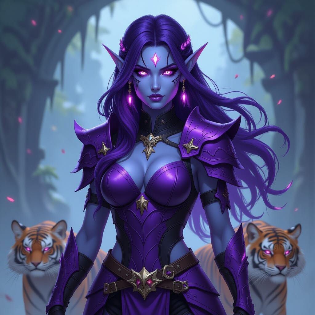 Epic Airbrushed Void Elf Huntress with Tigers
