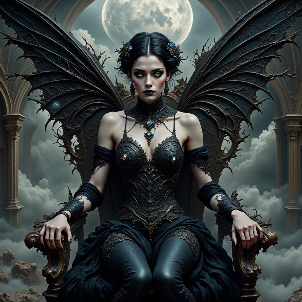 Gothic Fairy Queen on Thorn Throne