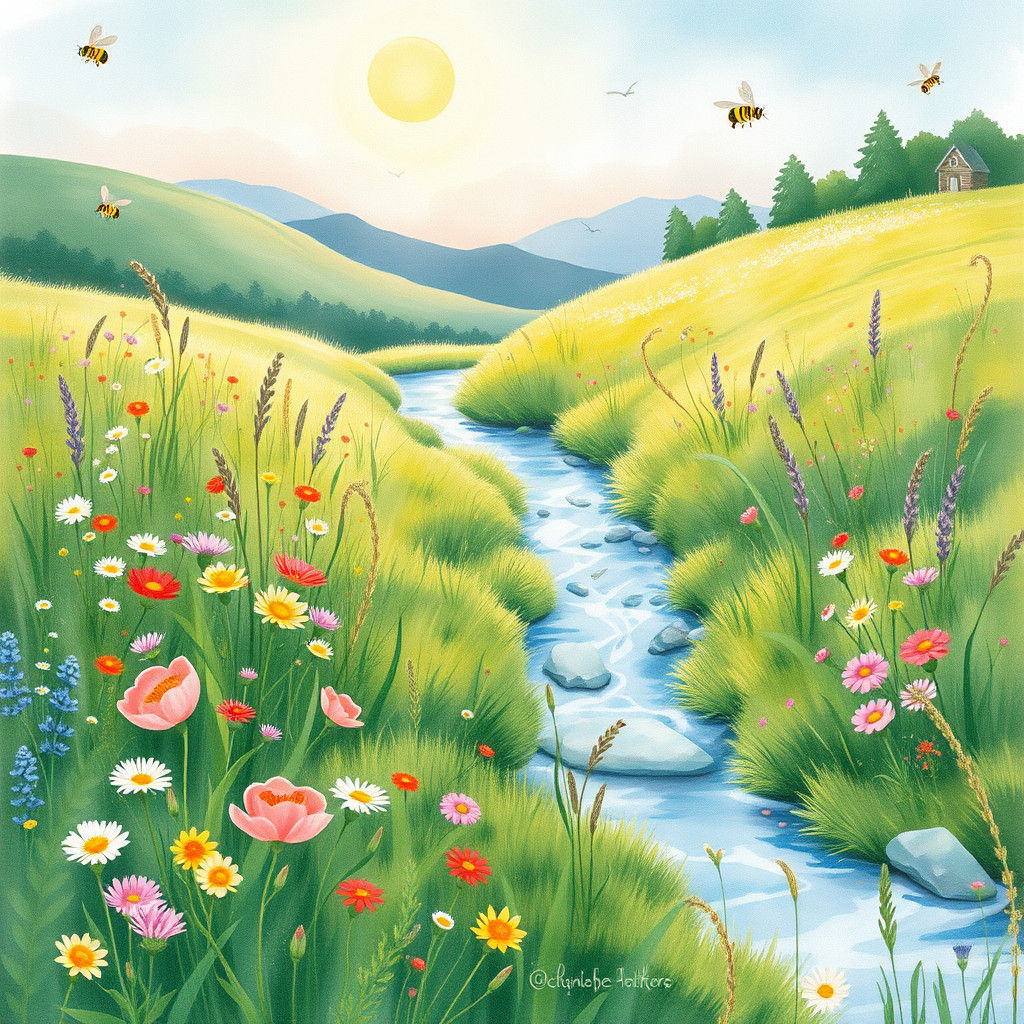 Idyllic Spring Meadow Inspired by Impressionism