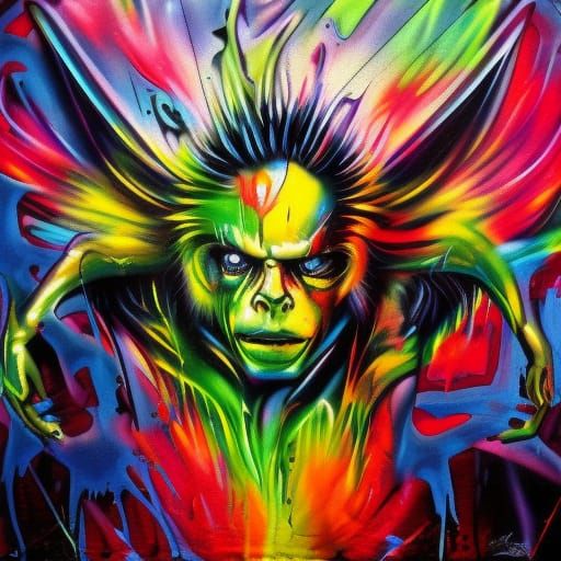 Demon-Angel Hybrid Graffiti Art in Street Style