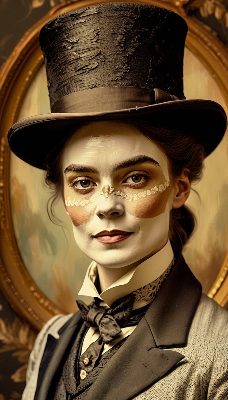 Victorian-Era Woman in Suit, Oil Painting Style