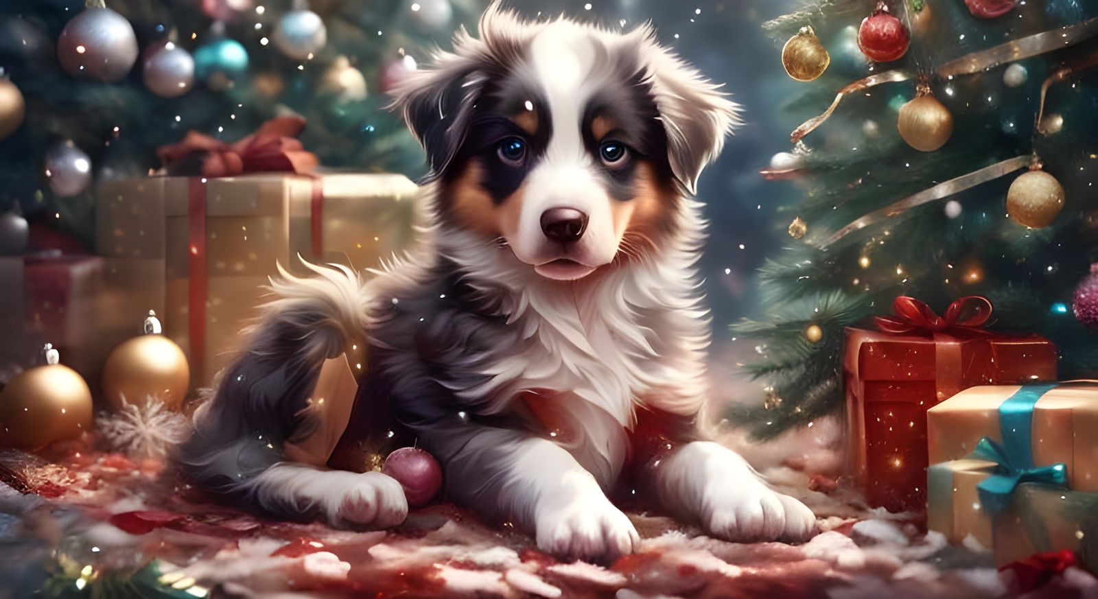 Adorable Christmas Puppy Under the Tree