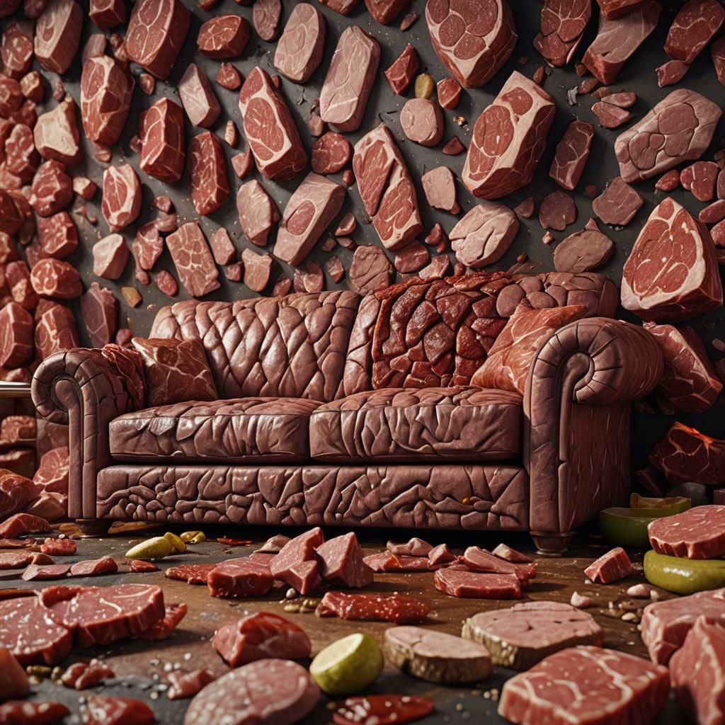 Raw Meat Couch: Ultra Realistic 8k Rendering