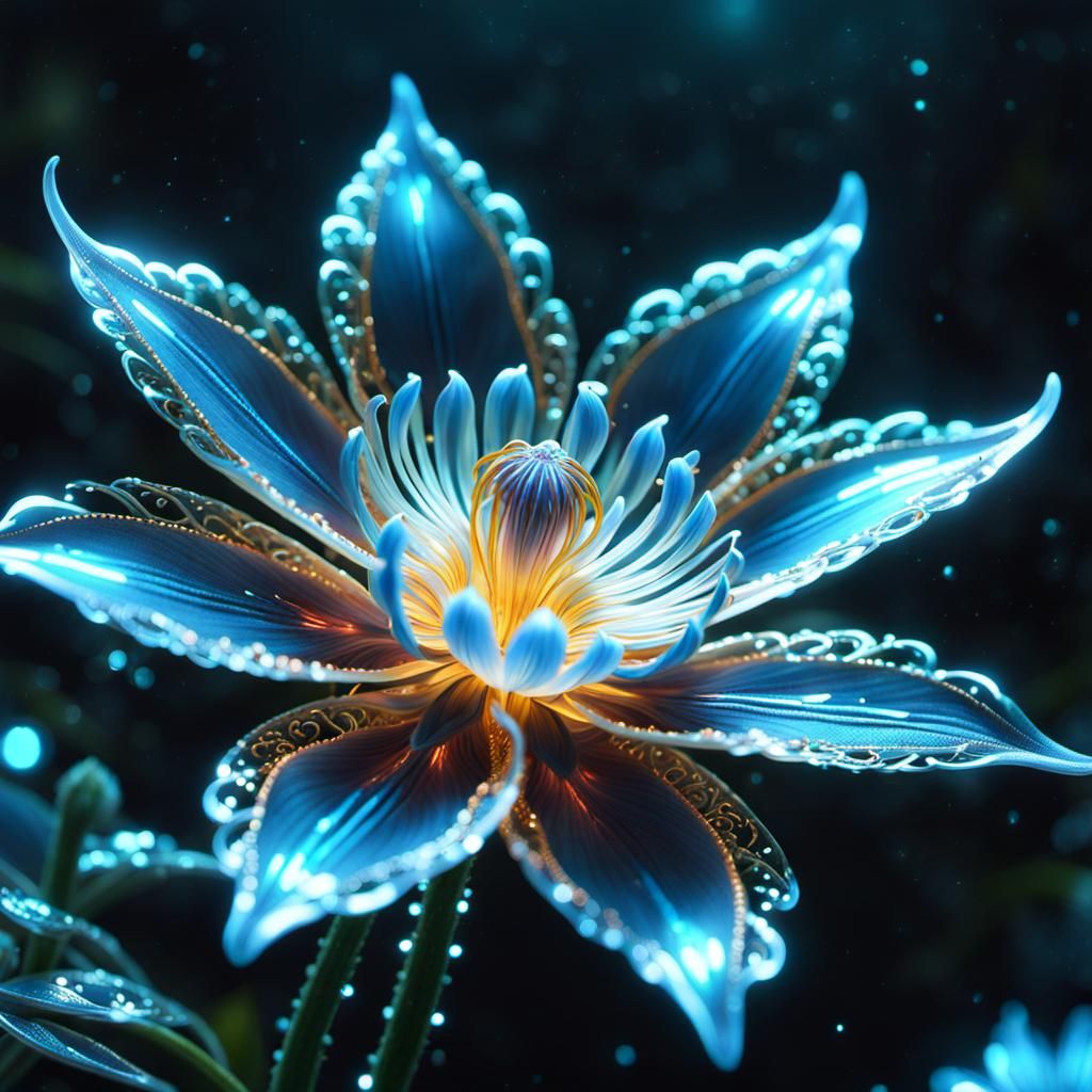 Bioluminescent Alien Flower in Fantasy Space
