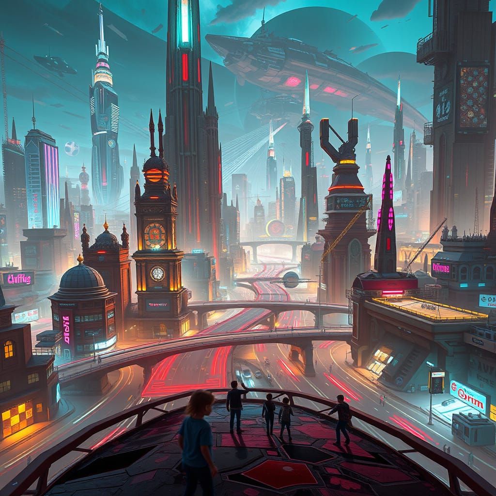 Surreal Futuristic Metropolis Unveils Cyberpunk Dreams in Hy...
