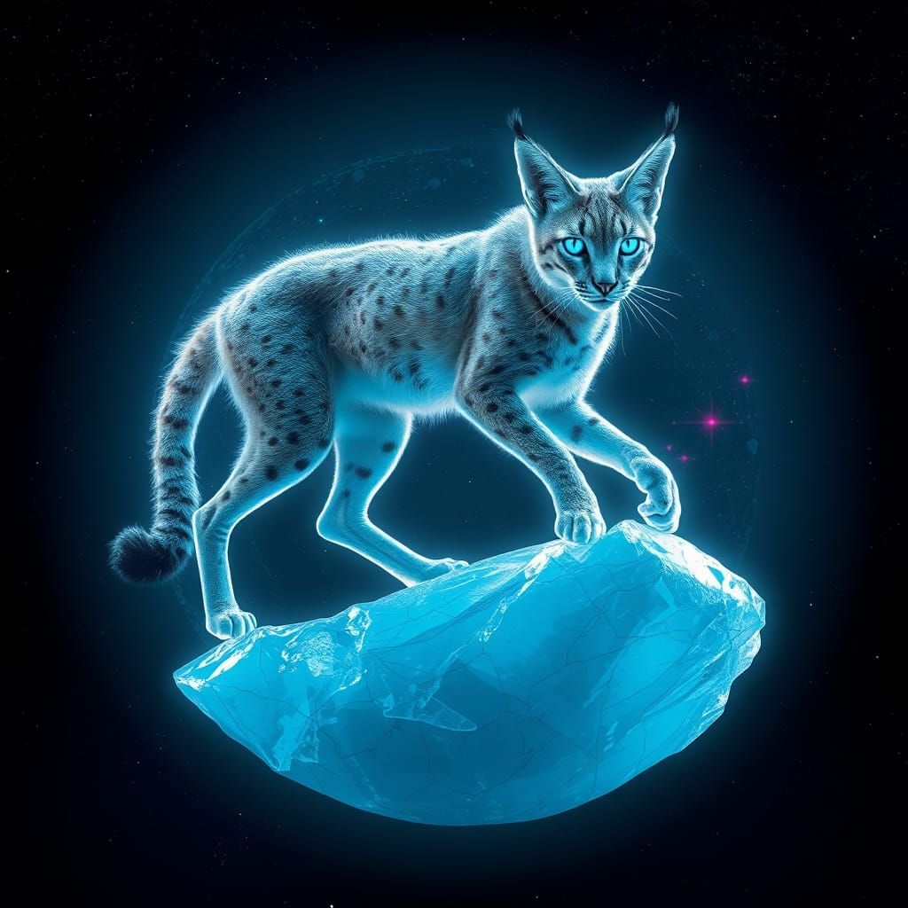 Icy Serval Cat in Space, in a Dystopian Style