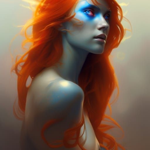 Fiery Girl-Phoenix Portrait in Hyperdetailed Style