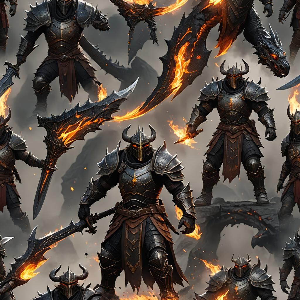 Dragonborn Barbarian with Flame Sword Fantasy Art