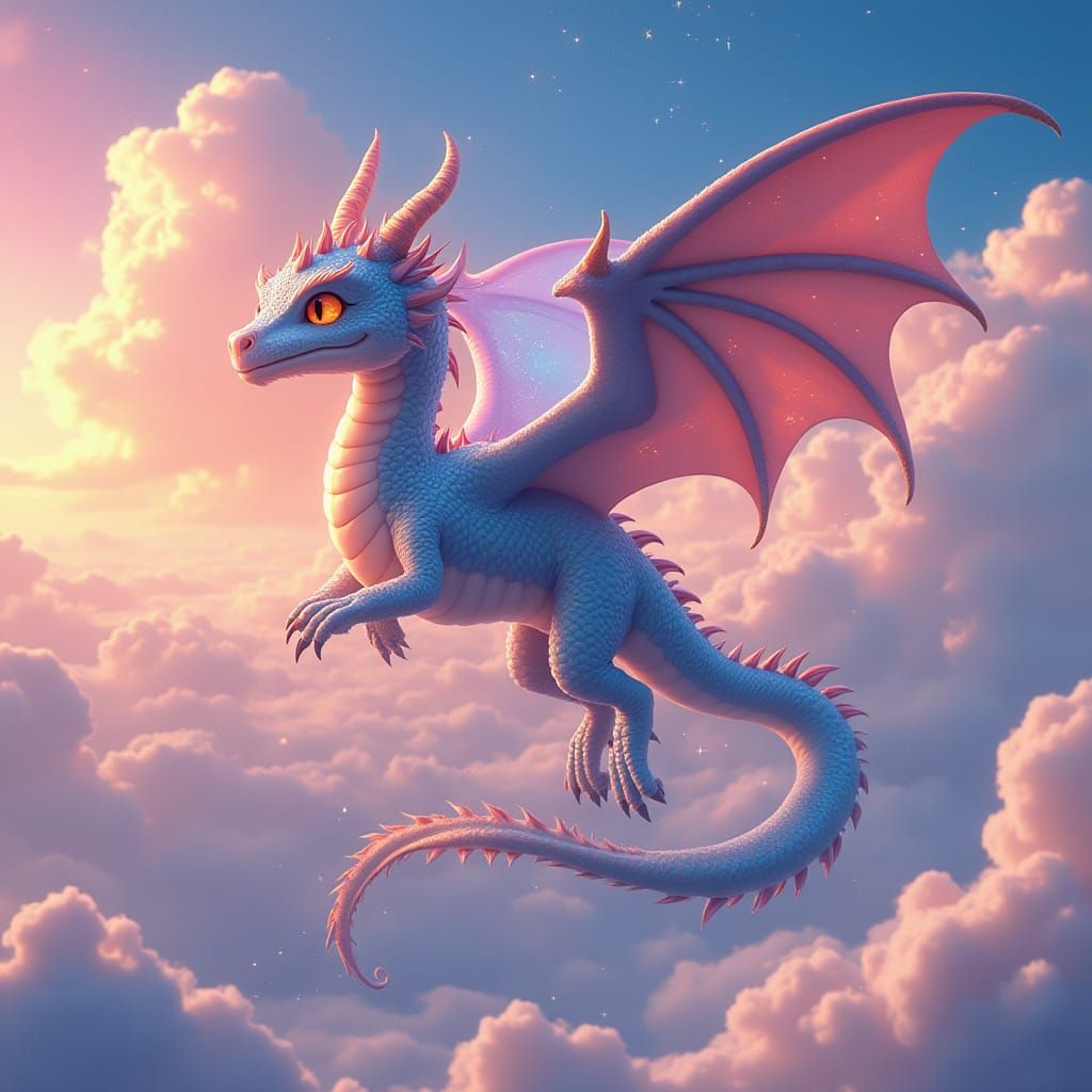 Ethereal Dragon Soars Through Cosmic Clouds in Vibrant Digit...