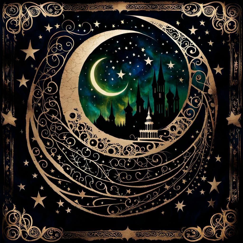 Eerie Occult Writings Against Starry Gothic Sky