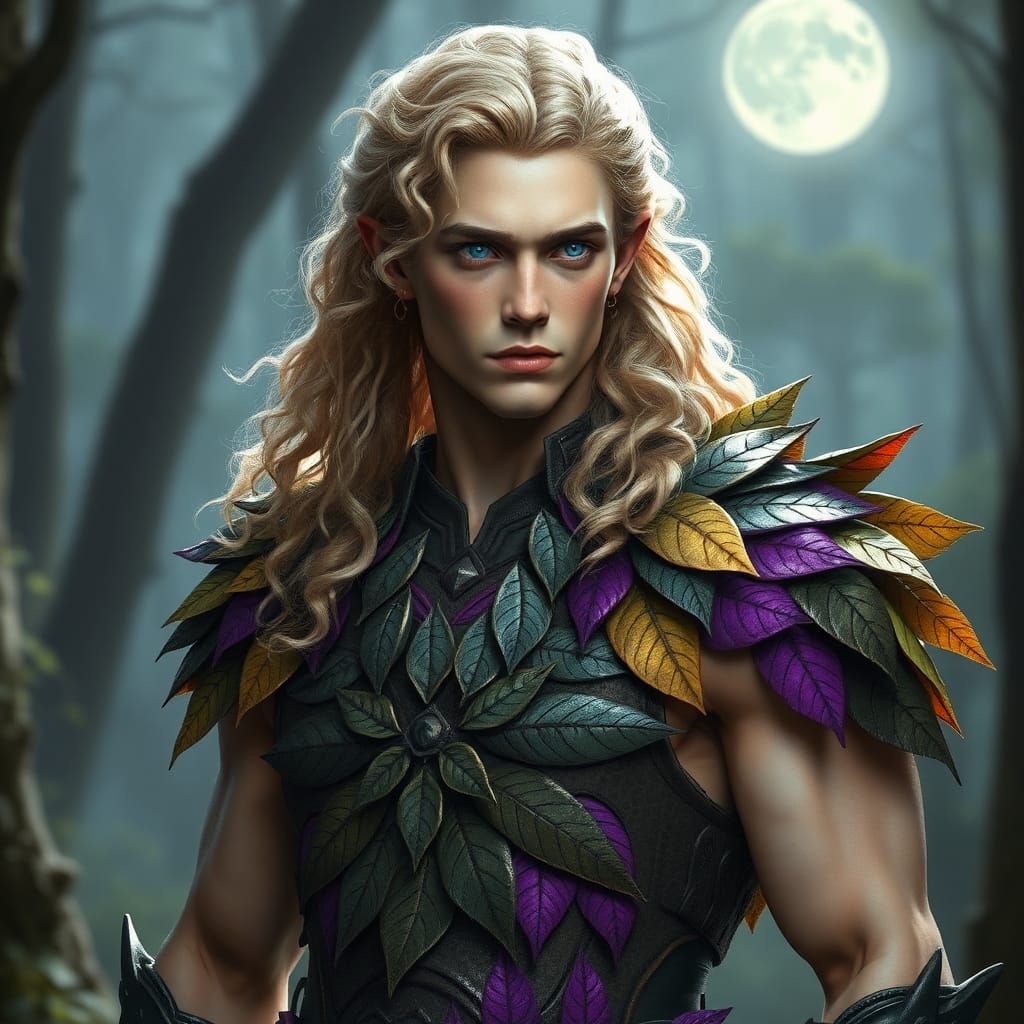 Elf Druid in Leaf Armor, Fantasy Portrait