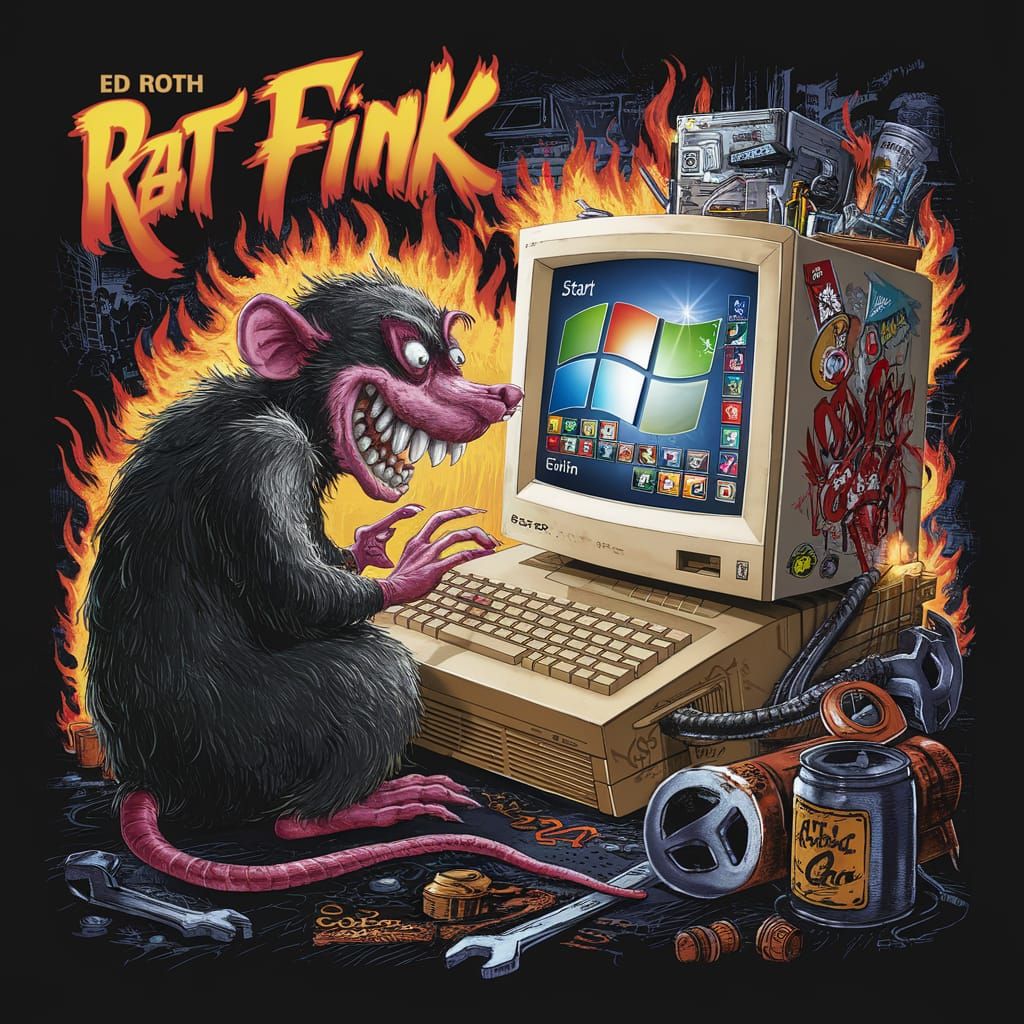 Rat Fink and Windows 95 in Ed Roth Style