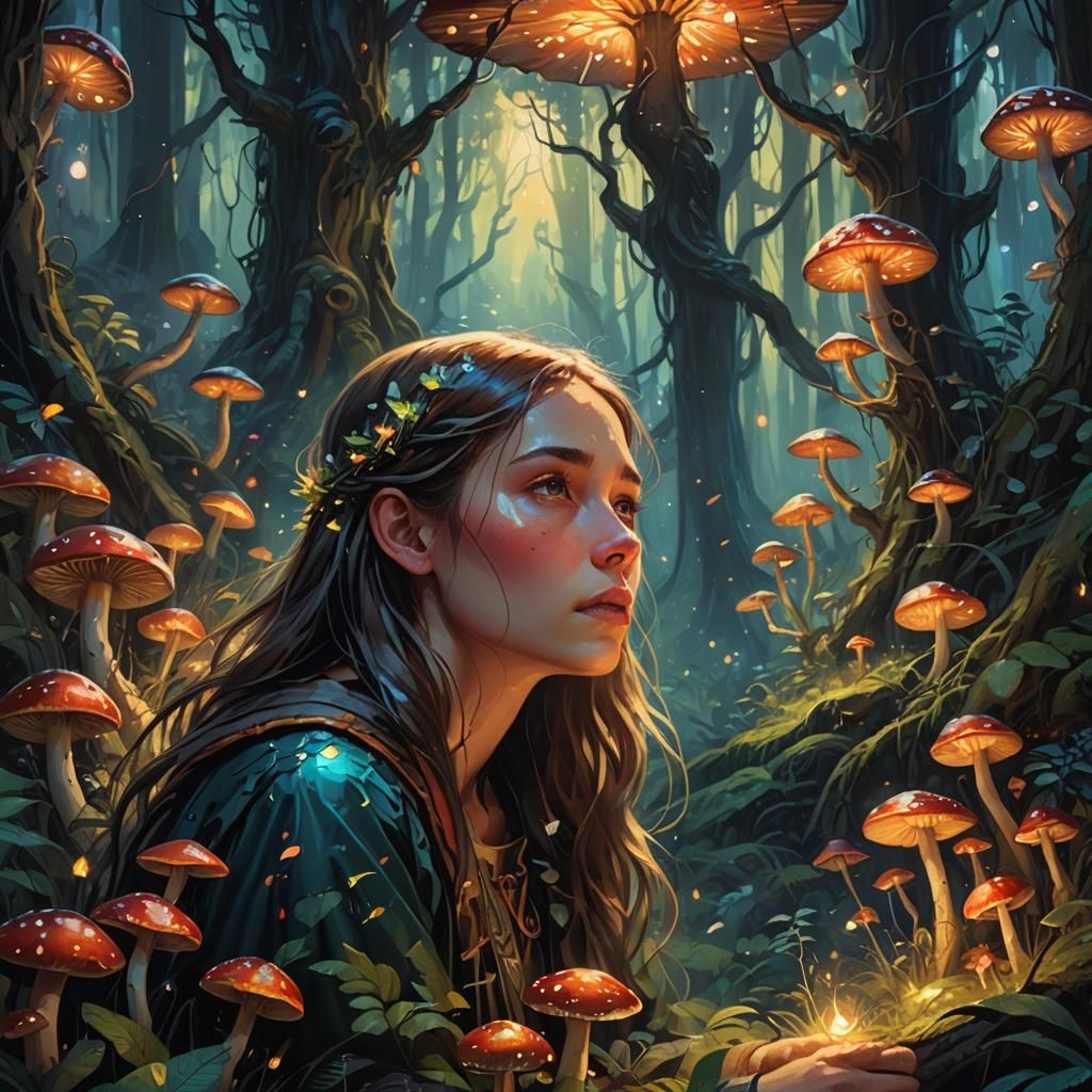 Mystical Forest Girl in Oil Painting Style