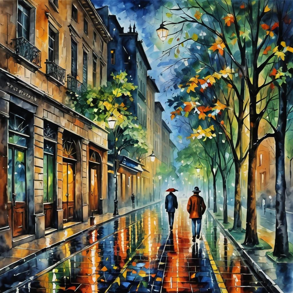 Bank in Rainy Alley at Night: Action Painting