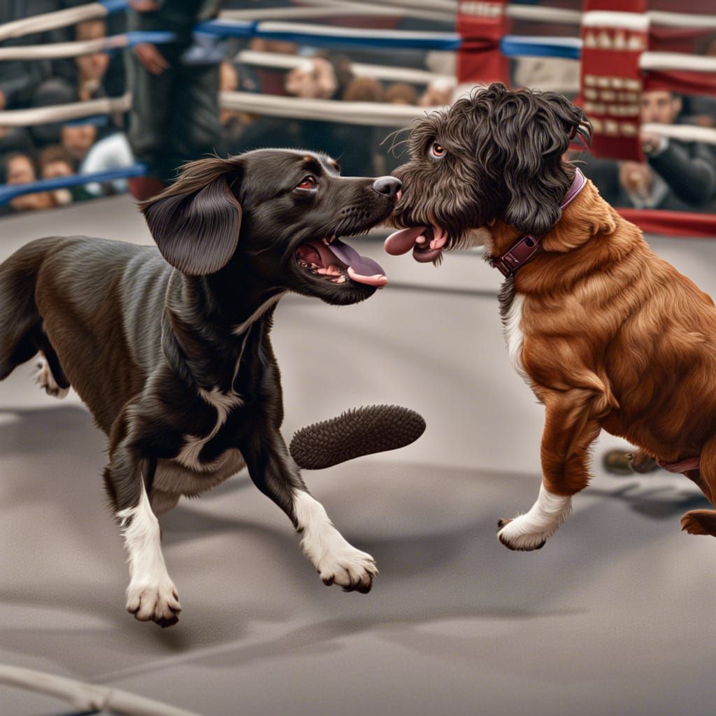Hyperrealistic Dogs Boxing in a Ring