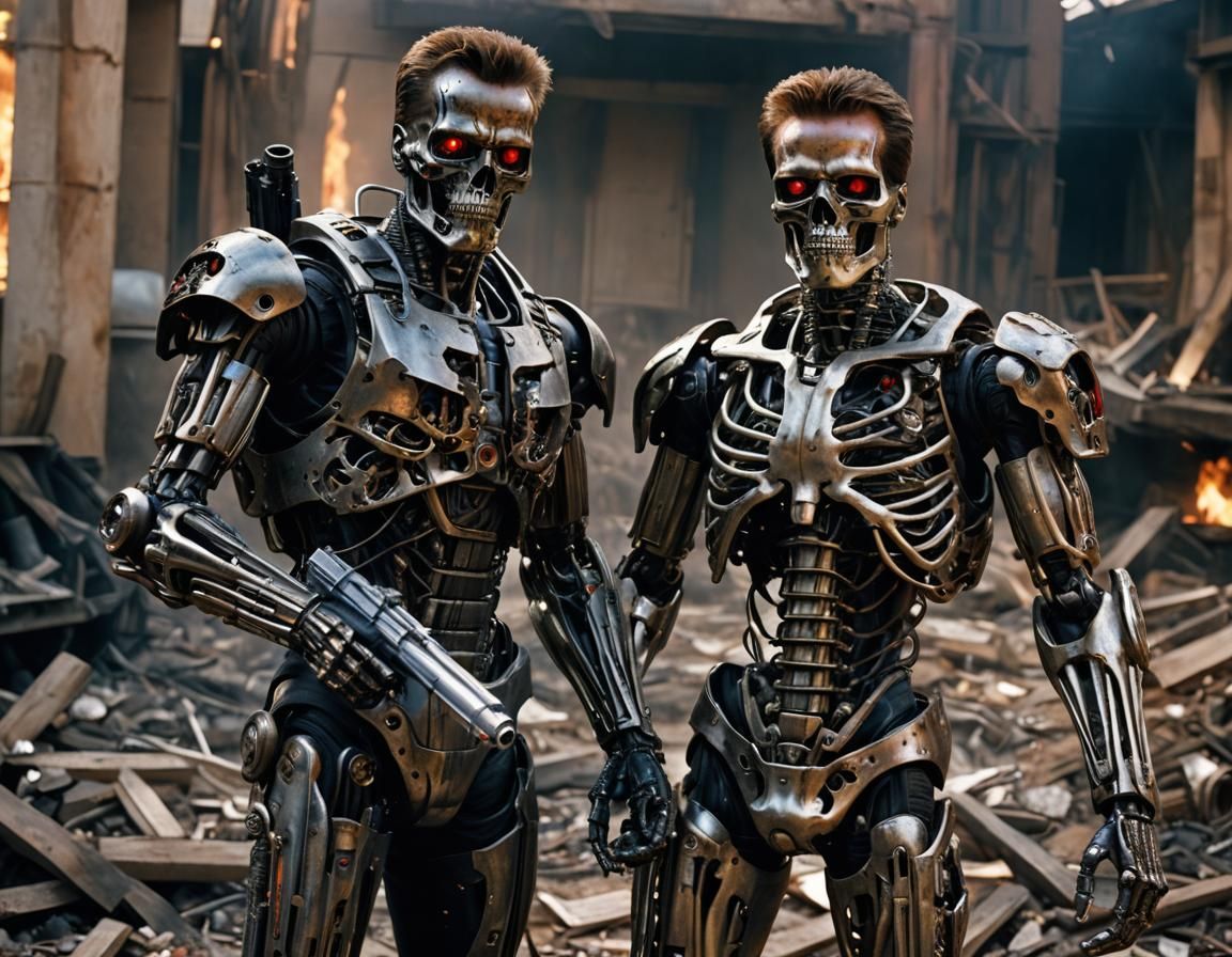 Skinless Terminator Robot in Dynamic Pose