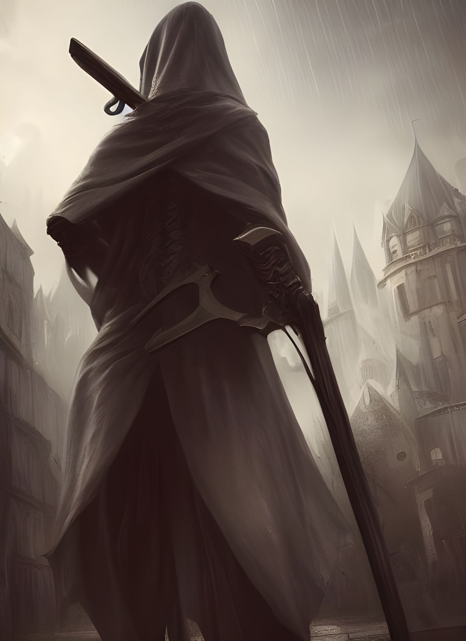 Hyper-Detailed Grim Reaper in Medieval Landscape