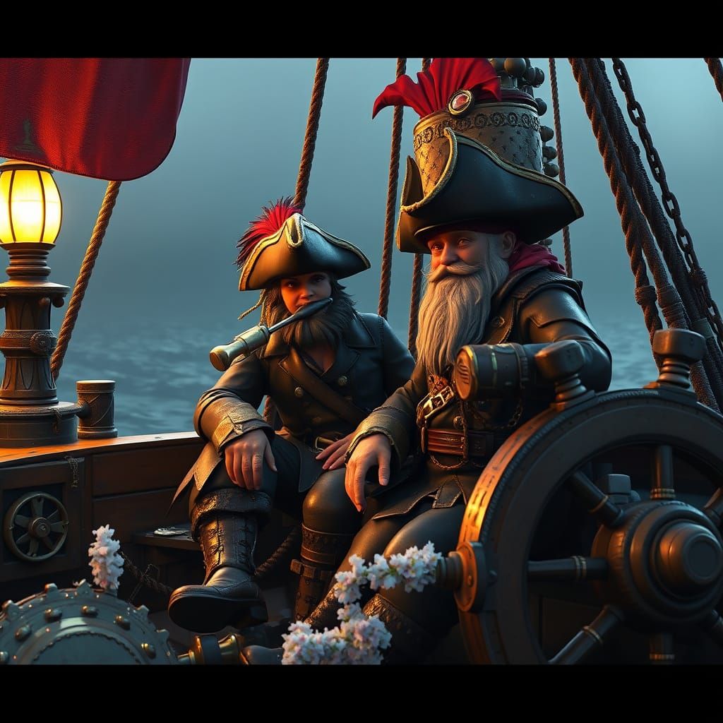 Steampunk Pirate Parrot on Ship Wheel