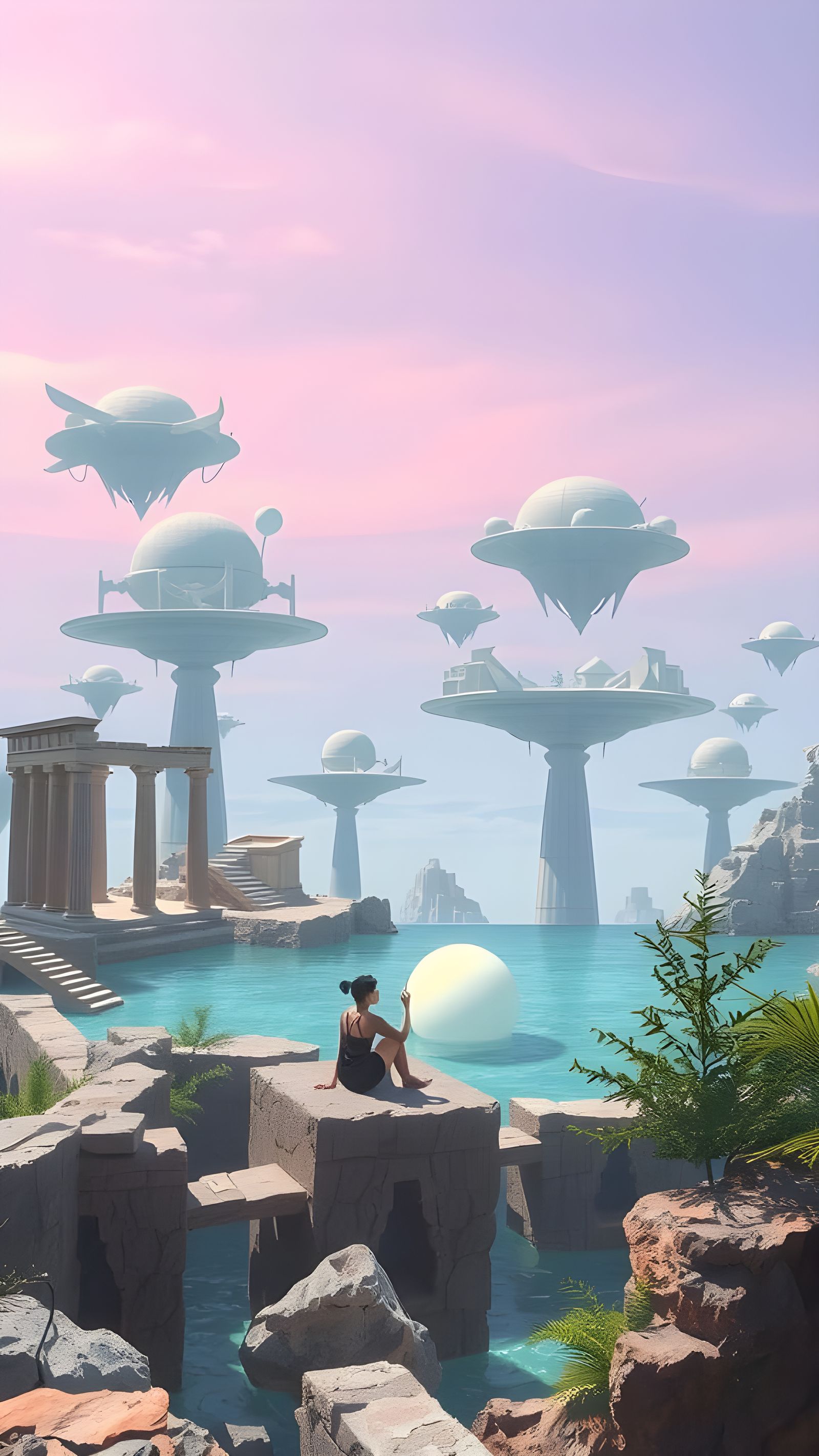 Surreal Dreamscape of Floating Islands and a Contemplative W...