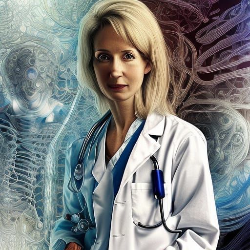 Woman Doctor in Brain Hologram: Digital Art
