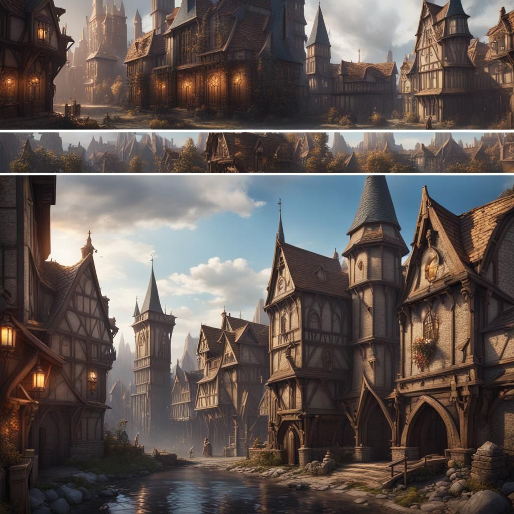 Detailed Medieval City in Fantasy Concept Art