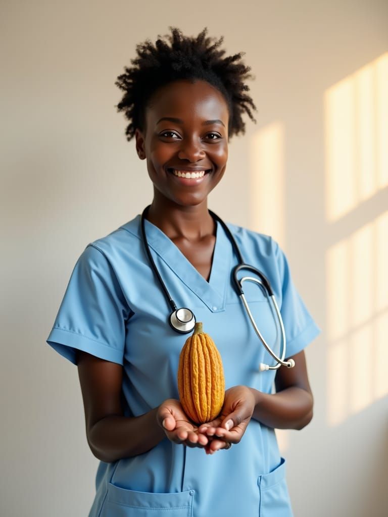 Nurse with Cacao Pod in Photorealistic Portrait