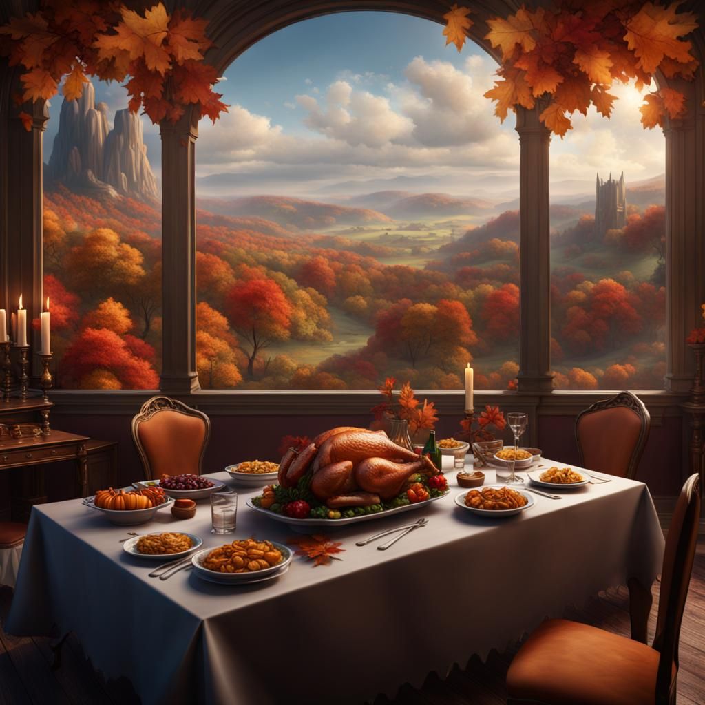 Majestic Thanksgiving Landscape in Detailed Matte Painting S...