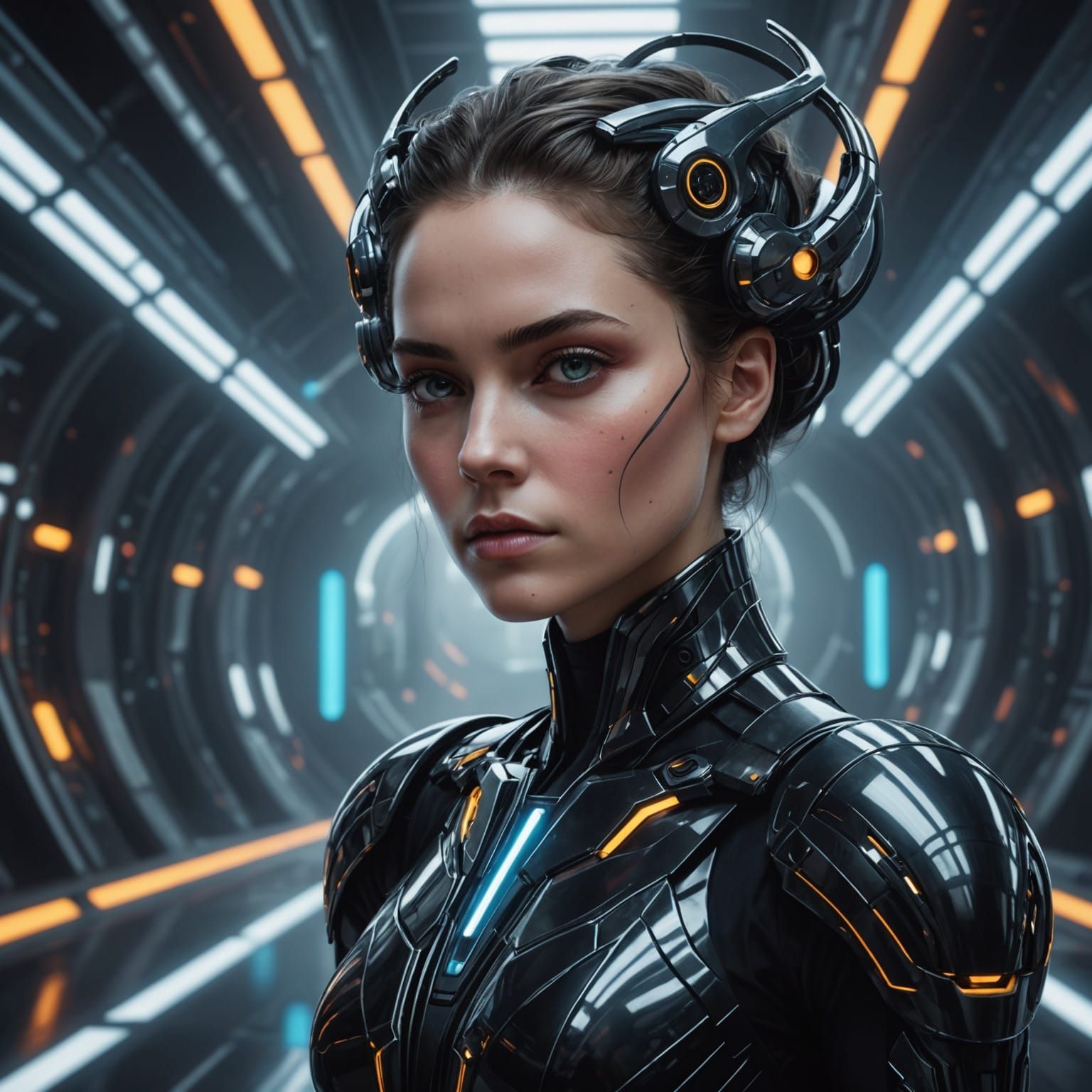Utopian Androgynous Figure in Futuristic Sci-Fi Setting
