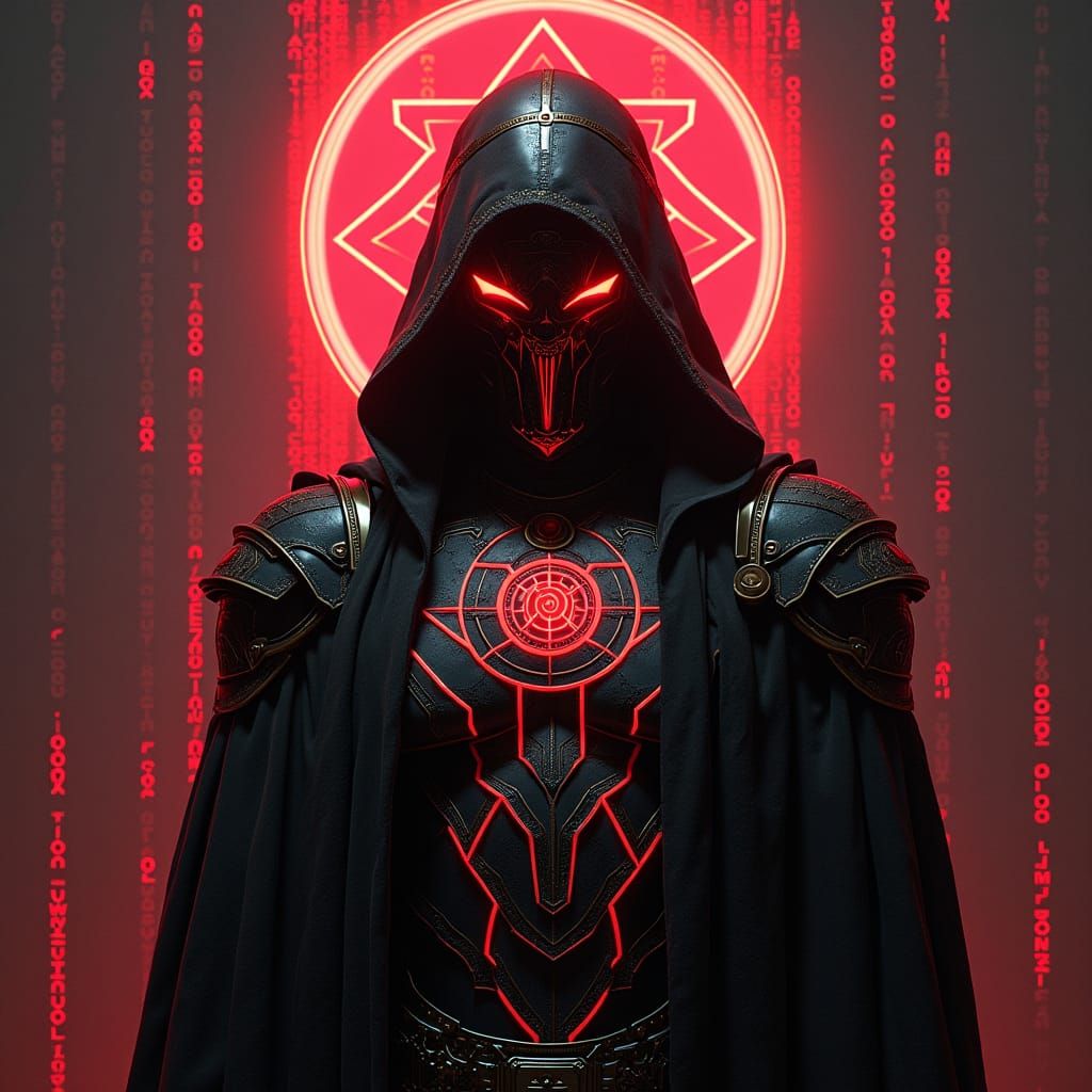 Cyberpunk CyberPaladin with Geometric Art Nouveau Elements