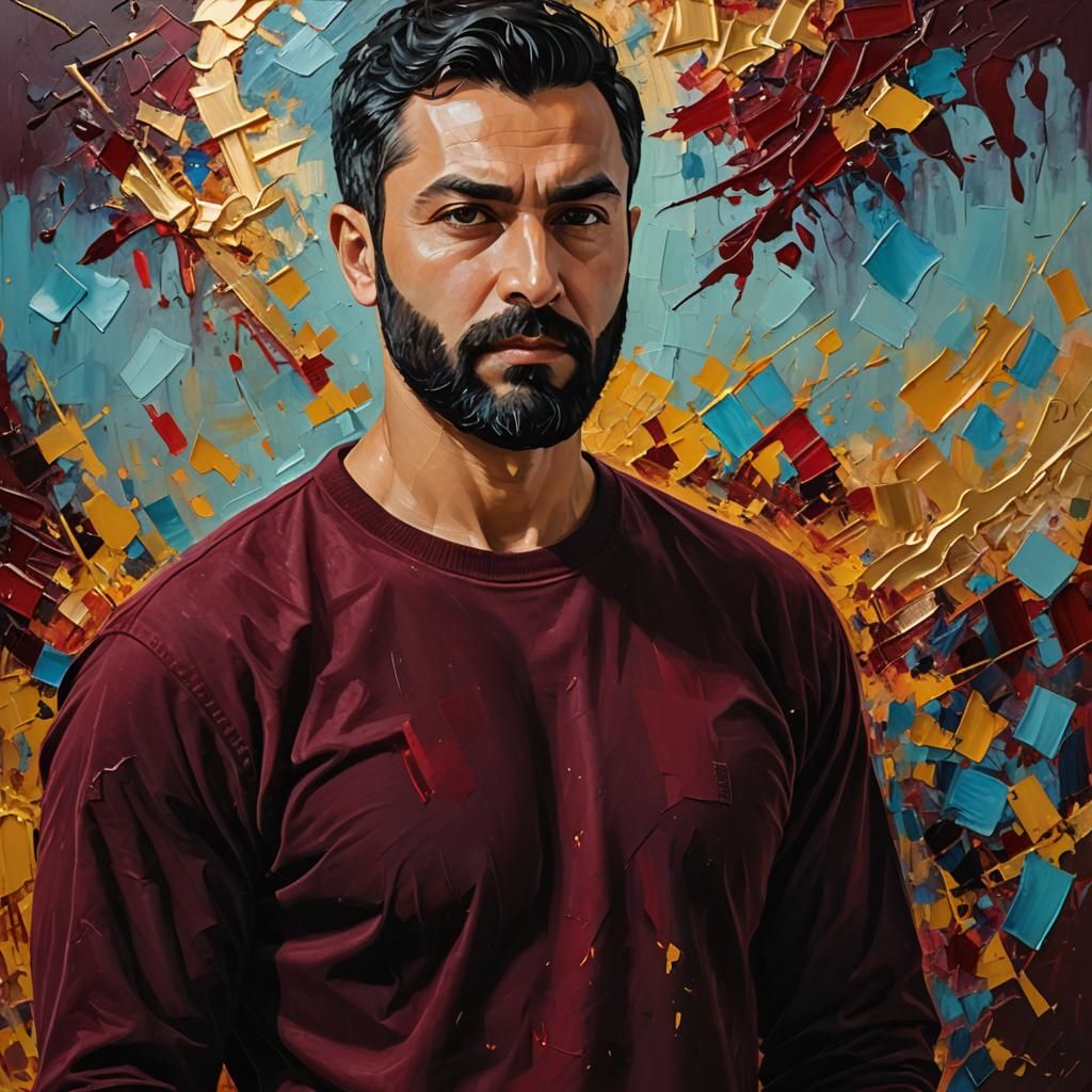 Turkish Man Portrait as Impasto Oil Painting