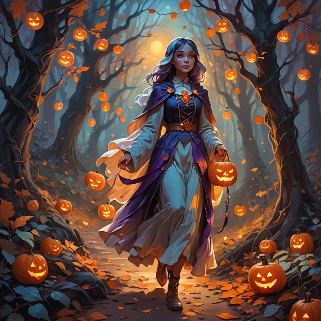 Ghost Girl Guides Path in Whimsical Oil Painting