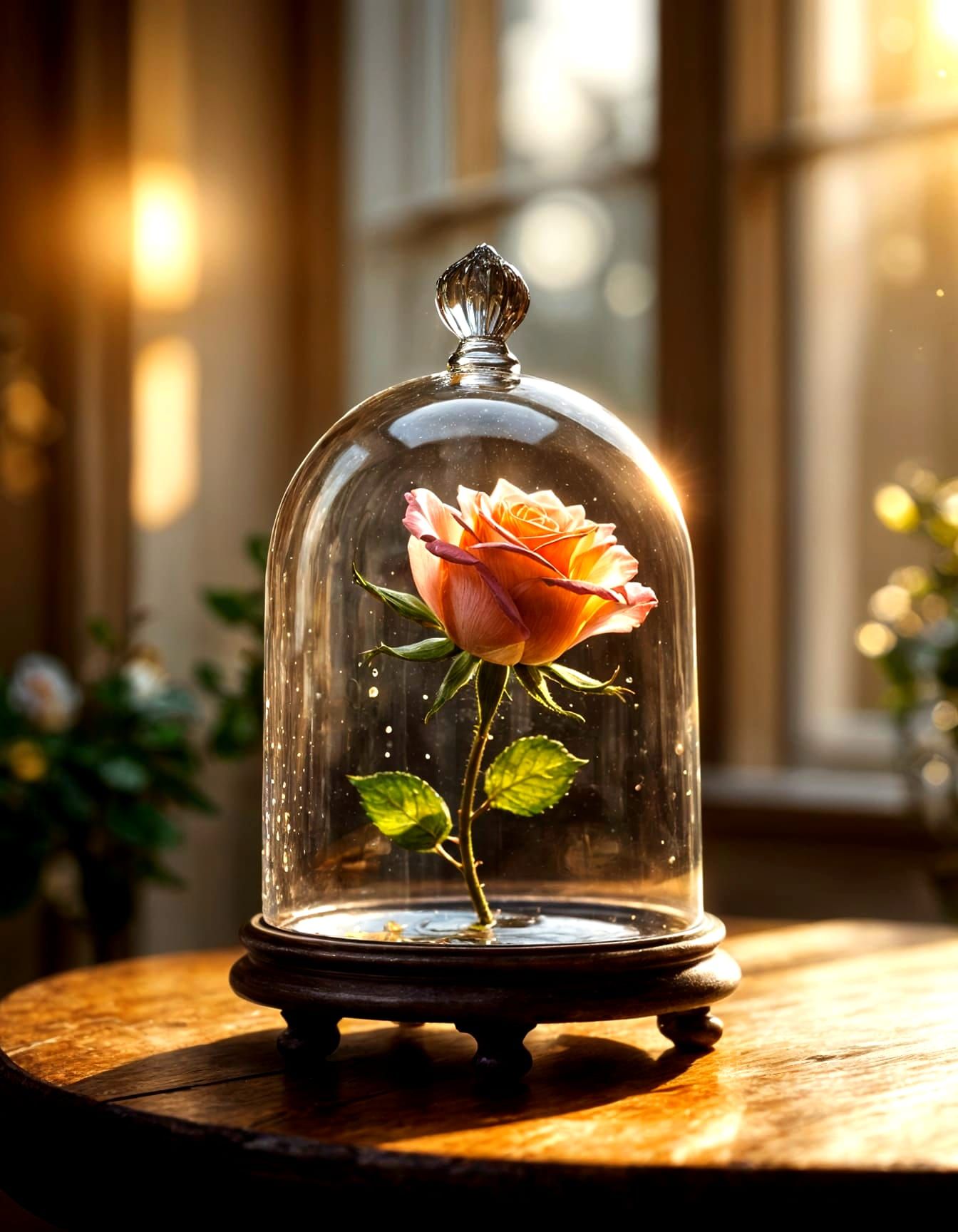 Crimson Rose in Crystal Bell, Painterly Realism