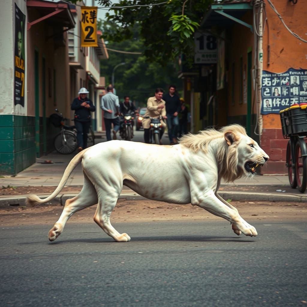 Regal White Lion Roams Juja Streets
