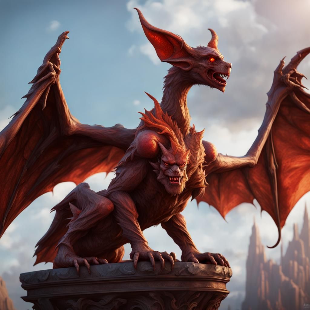 Gemstone Gargoyle with Swan Neck and Bat Wings