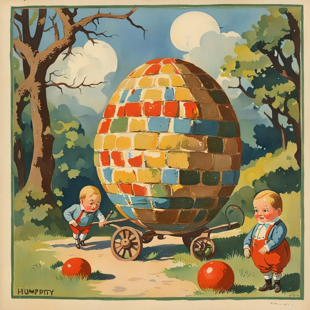 Humpty Dumpty: 1920s Gouache Children's Book Art