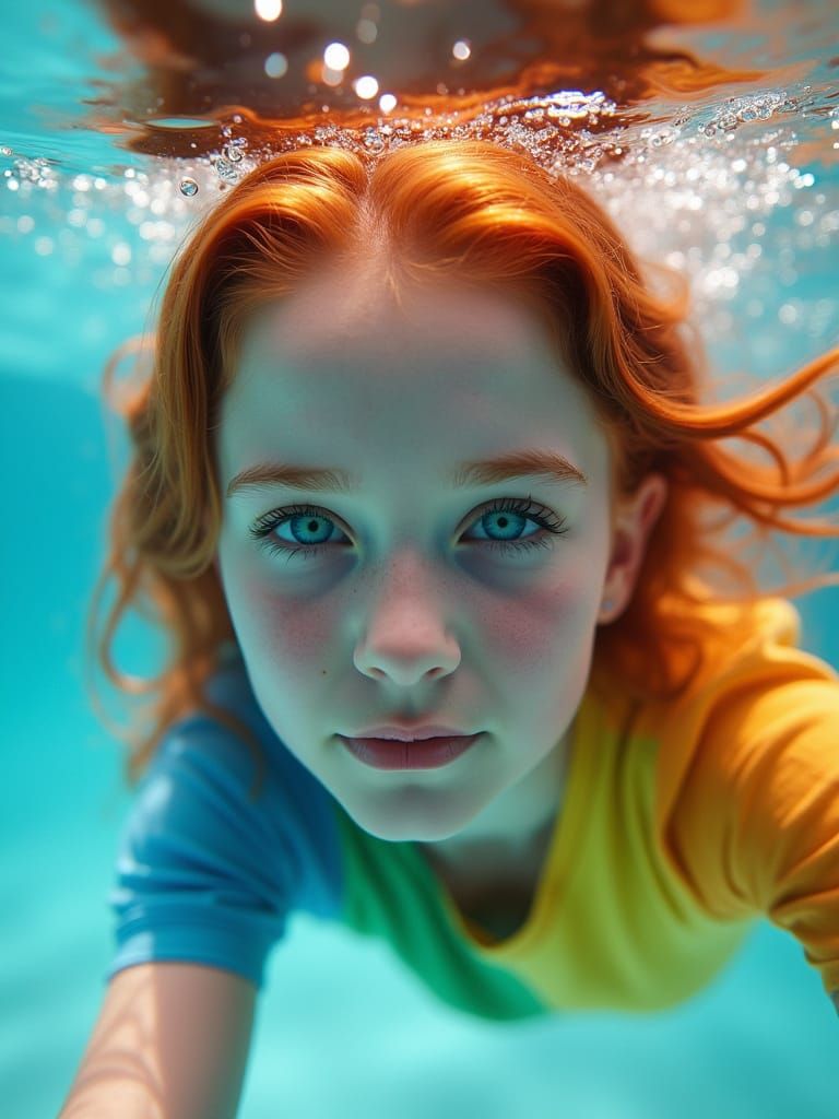 Stunning Redhead in Vibrant Underwater Scene