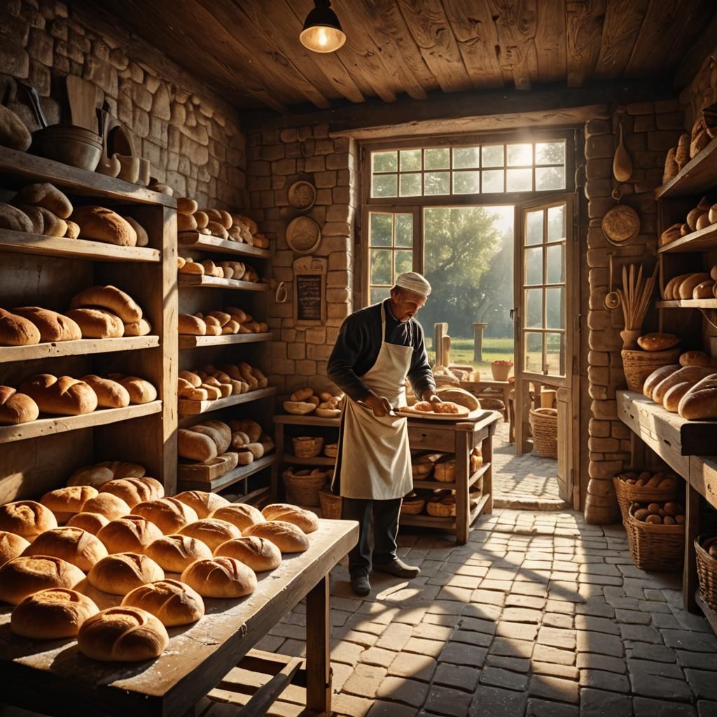 Village Bakery in Morning Light: Detailed Matte Painting
