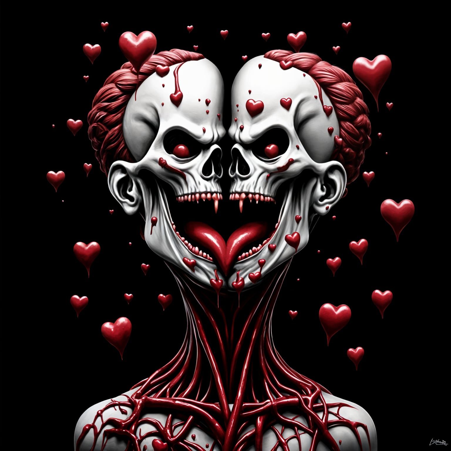 Two-Headed Zombie Kissing in Realistic Fantasy Art