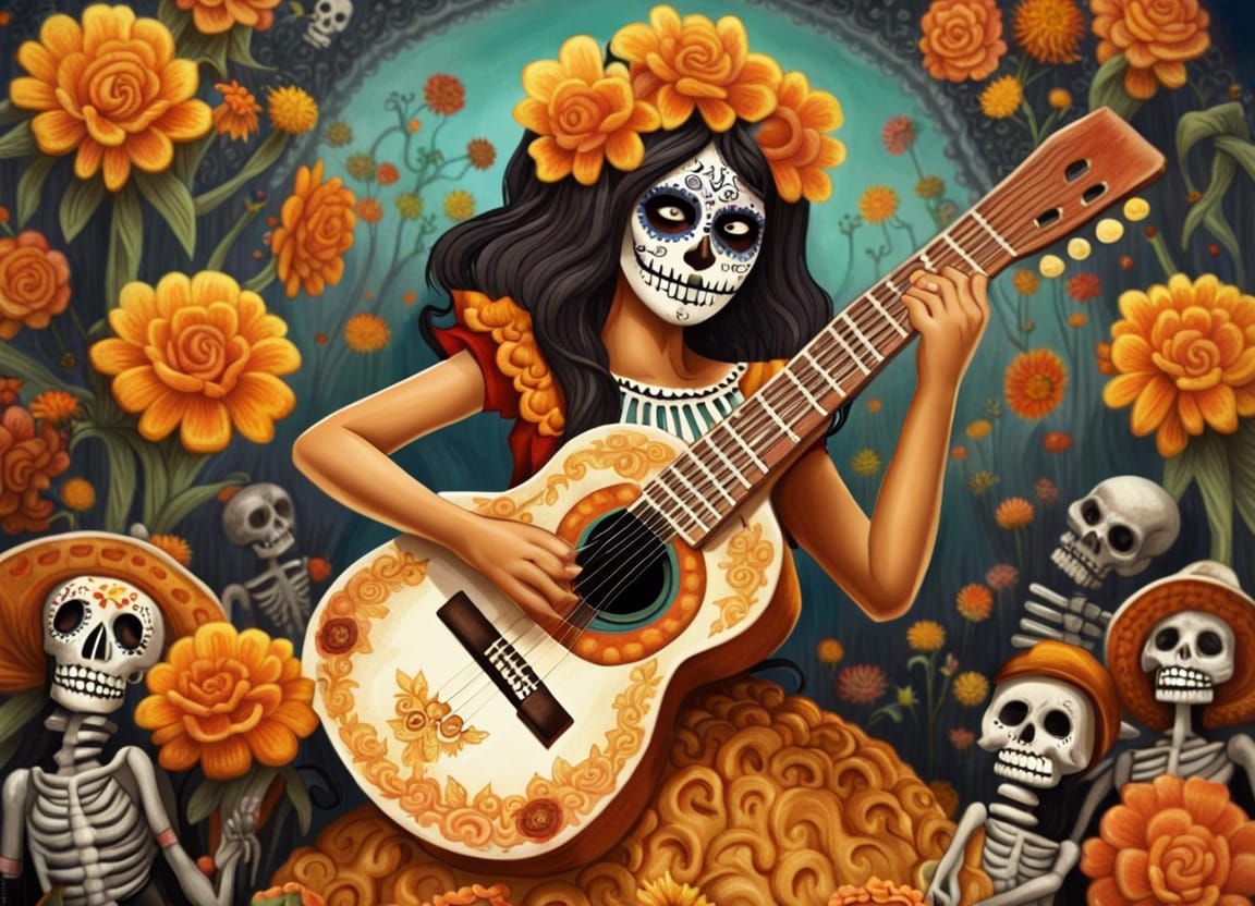 Day of the Dead Fiesta: Girl Guitarist
