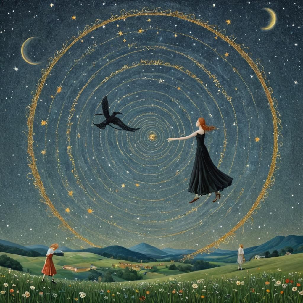 Mystical Crop Circles Soaring Through Starry Galaxy