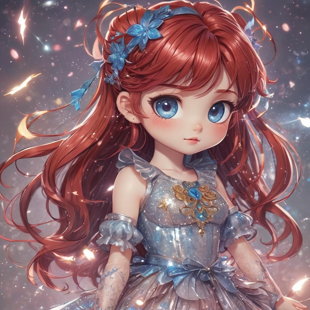 Chibi Magical Girl with Firefly Guardian in Anime Style