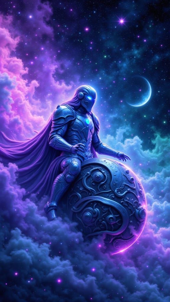 Cyberpunk Armored Chariot in Starry Sky